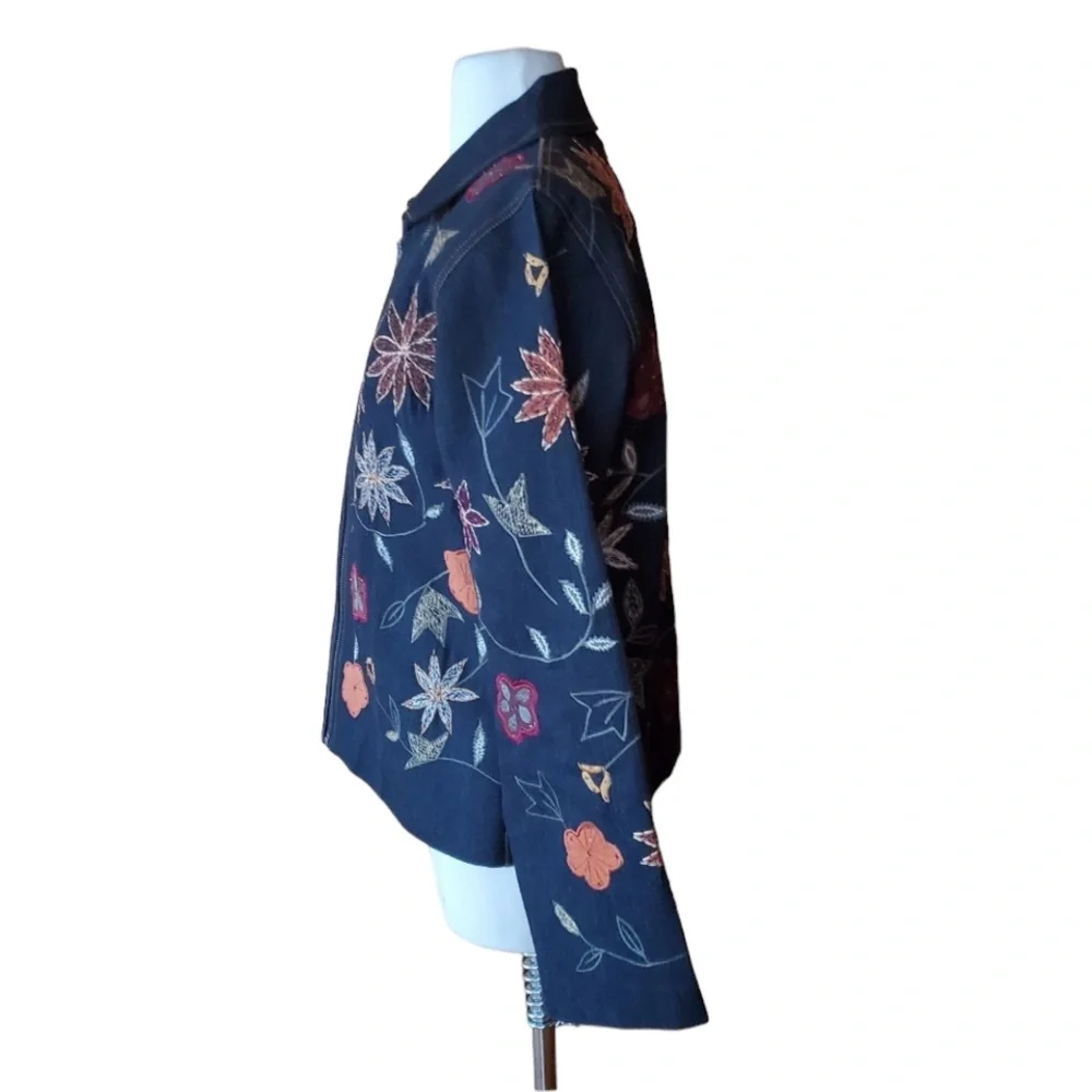 Parsley & Sage Floral, Beaded‎ Denim Jacket